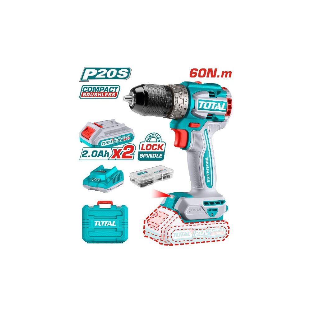 Total- Compact brushless cordless drill 20V 60Nm