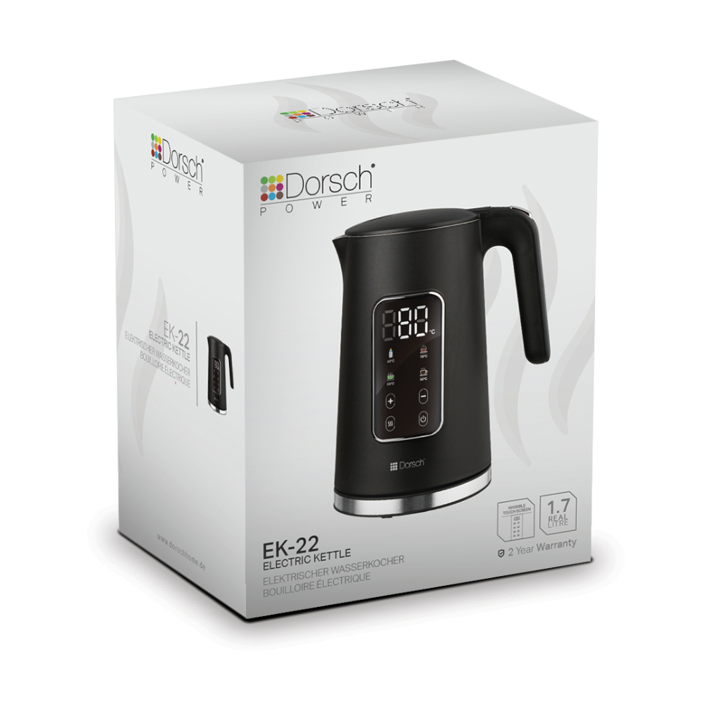 Dorsch - Electric Kettle Ek-22, 1.7 Liter Capacity  , 1500-1700W  with LED digital display for temperature settings 