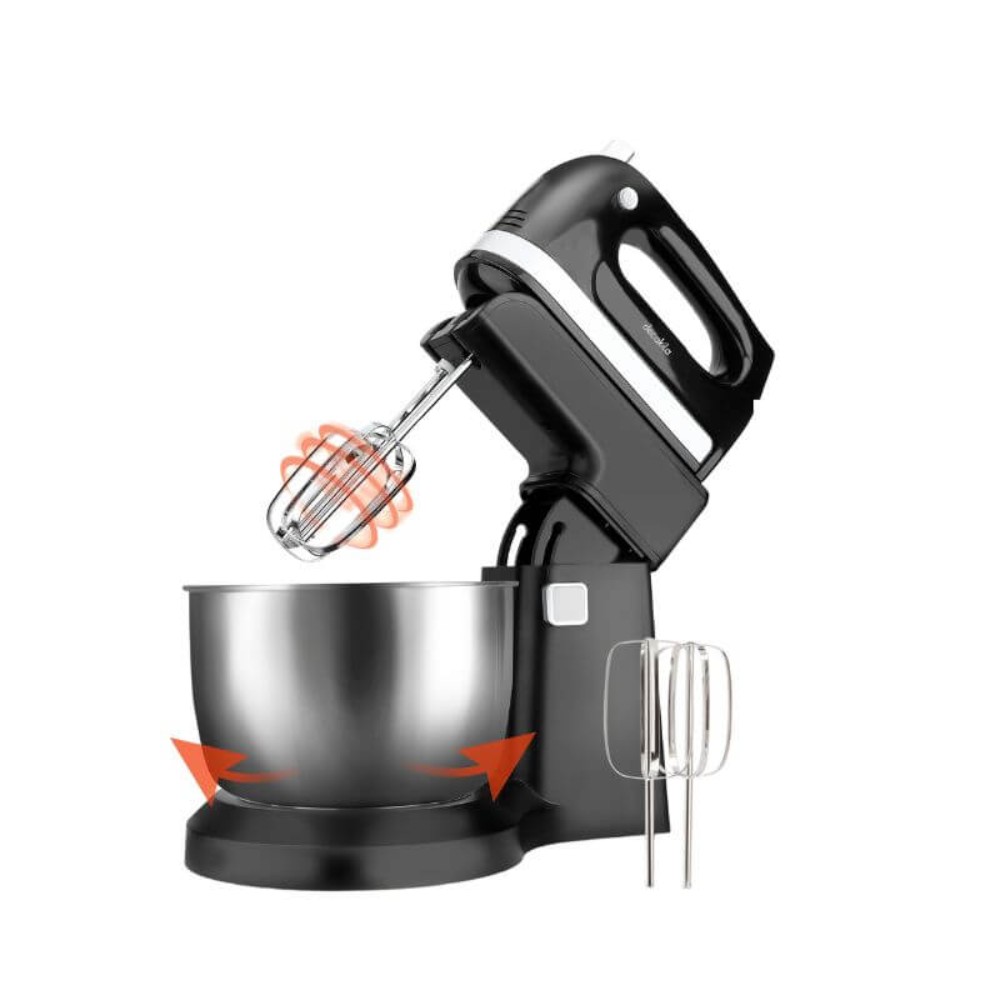 Decakila-Stand mixer 5 speed with turbo, 250W ,3.5L , stainless steel bowl, With 2pcs beaters and dough hooks beater  , Bowl with automatic rotation (KEMX012B)