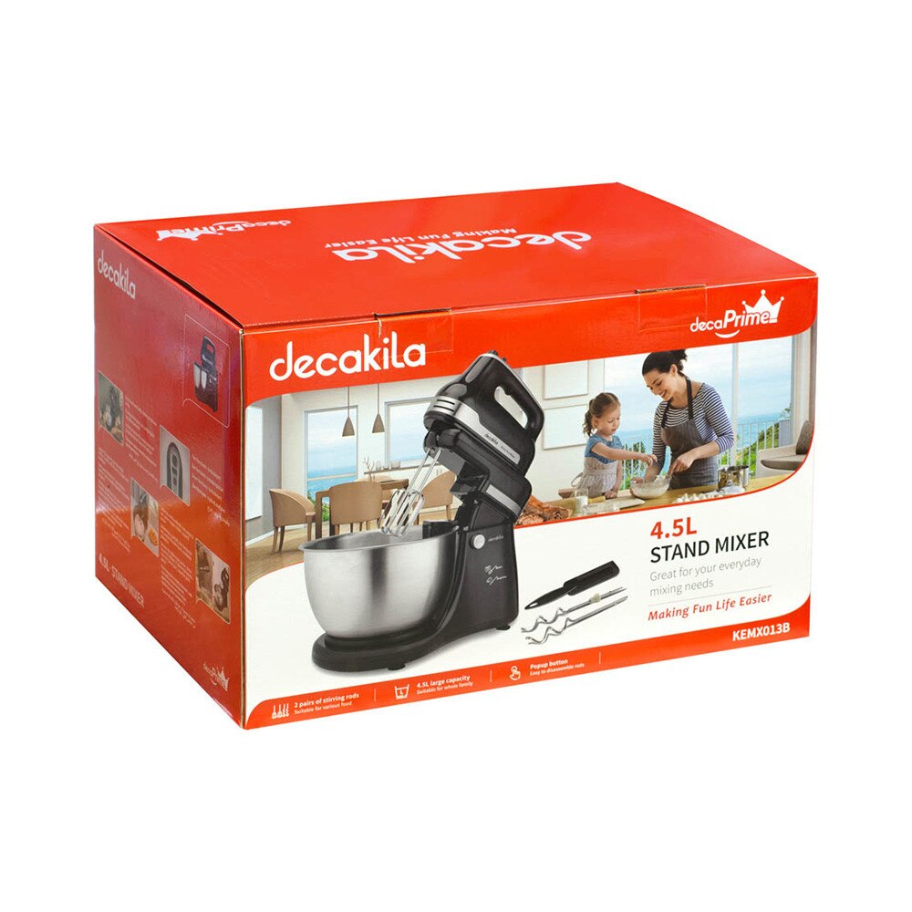 Decakila-Stand mixer 5 speed with turbo, 250W ,4.5L , stainless steel bowl, With 2 beaters and dough hooks beater and scraper and spatula (KEMX013B)