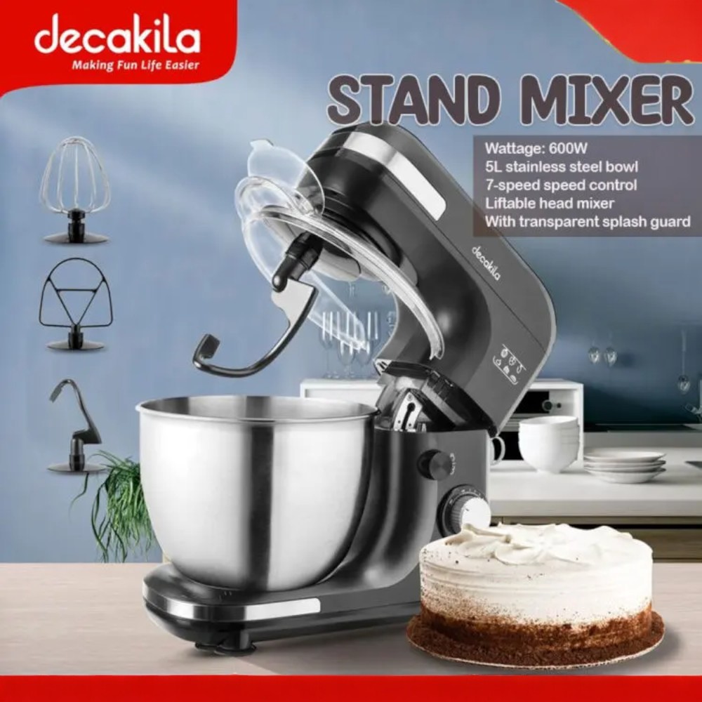 Decakila-Stand mixer 7 speed with turbo, 600W ,5L , stainless steel bowl, With die casting aluminum dough&beaters and stainless steel whisk (KEMX003B)