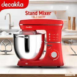 Decakila-Stand mixer 6 speed with turbo, 1400W ,10L , stainless steel bowl, With die casting aluminum dough & beaters and stainless steel whisk (KEMX017R)