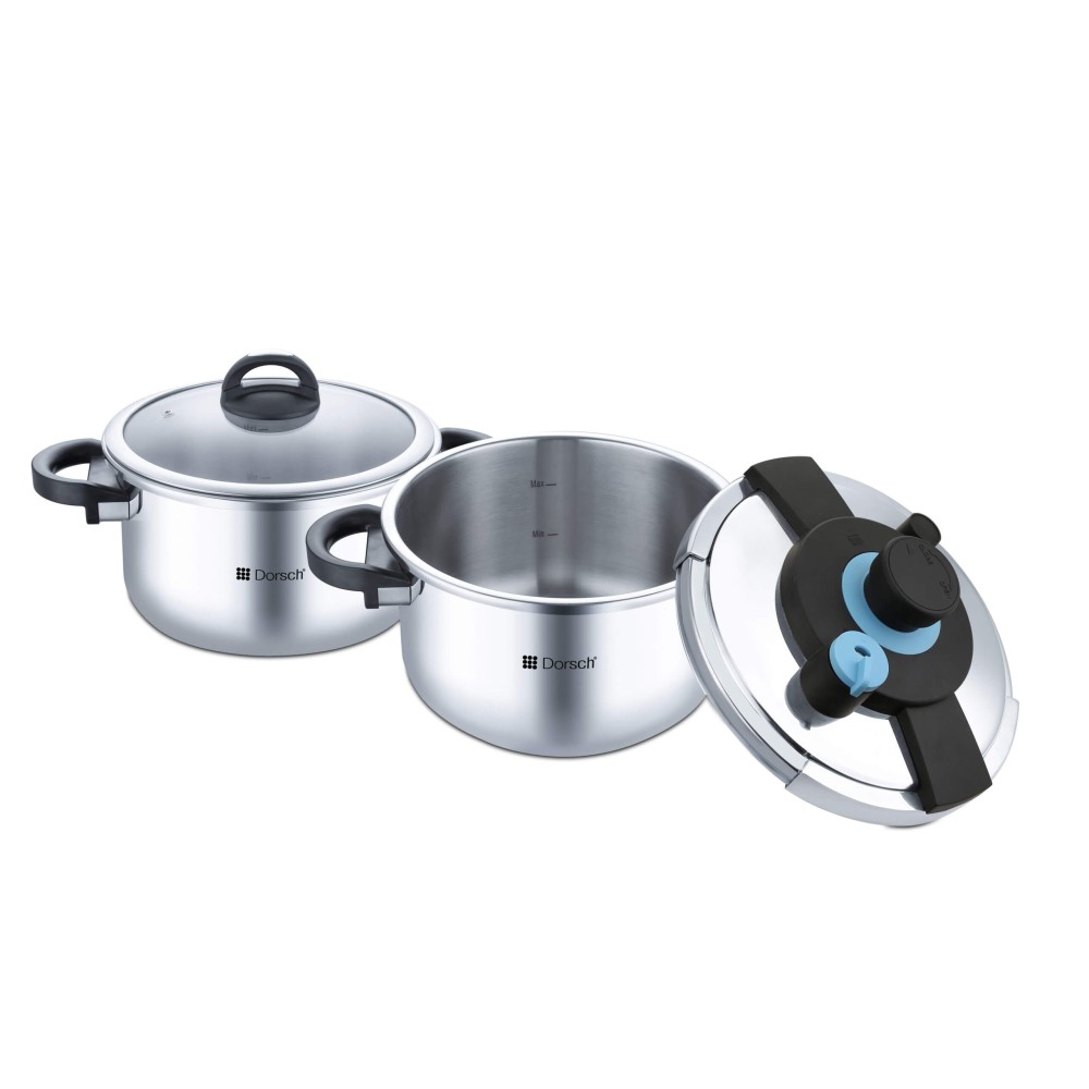 Dorsch - 6L & 8L Dorsch GoPress Pressure Cooker Set, 18/10 Stainless Steel with a heat-conductive insert for fast and even heating 