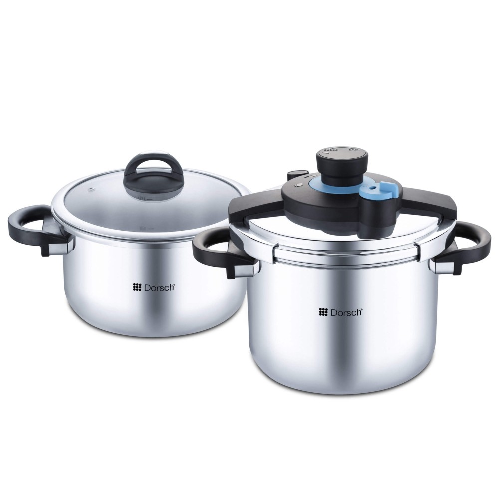 Dorsch - 6L & 8L Dorsch GoPress Pressure Cooker Set, 18/10 Stainless Steel with a heat-conductive insert for fast and even heating 