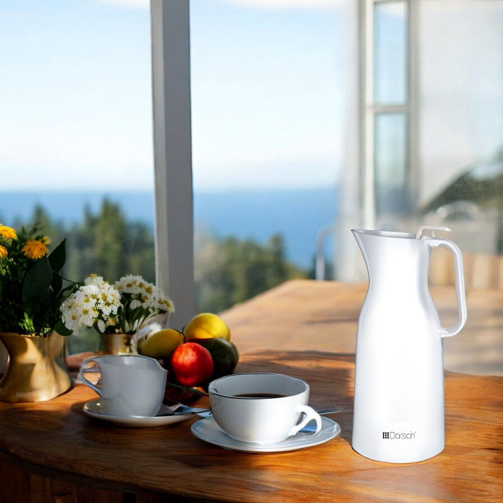 Dorsch - Vacuum Jug 1.0L – White , Keep hot up to 12 hr. and cold up to 24 hr. Double Walled glass liner Replaceable Bottle