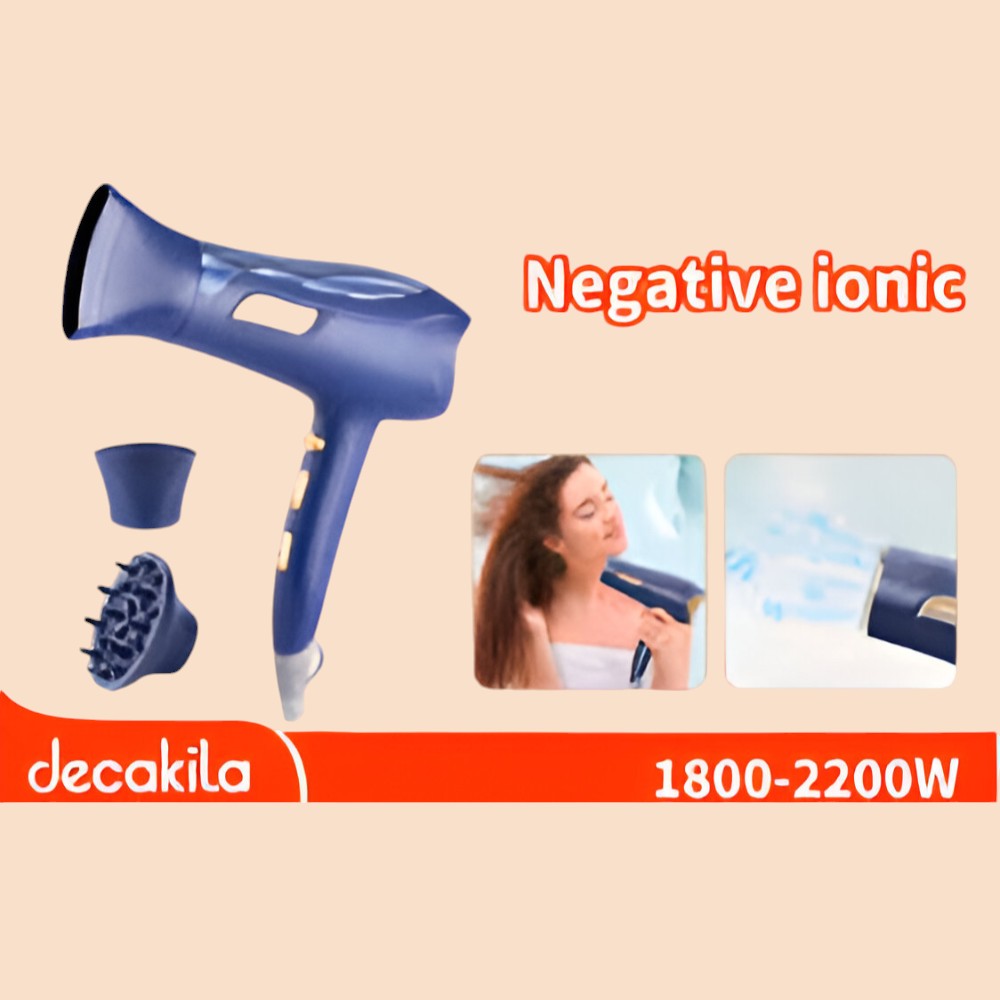 Decakila- Lonic hairdryer 1800-2200W,  2 speed, 3 heat settings, DC motor, With 2 Pcs nozzle and diffuser