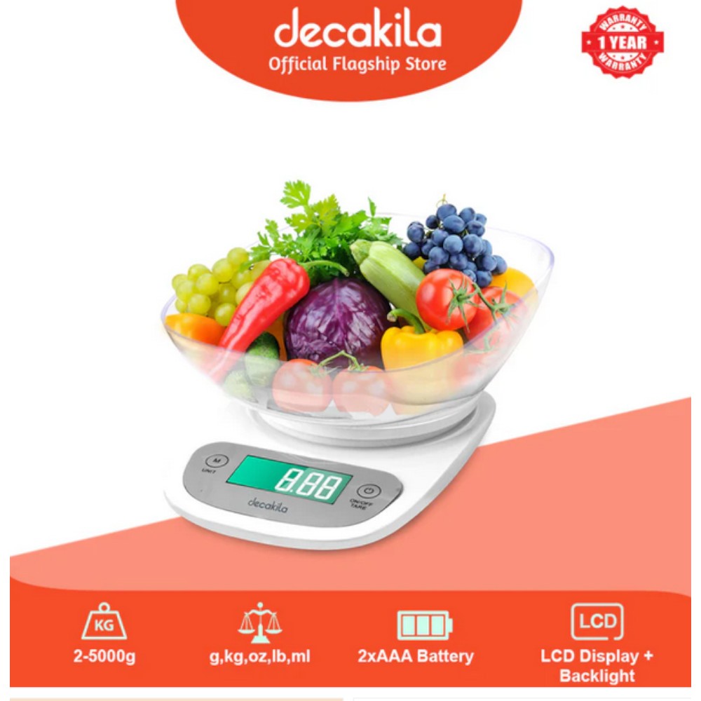 Decakila- kitchen scale 2G-5000G, kg,lb,oz,g,ml, 5c-60c