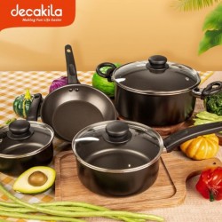 Decakila- 7pcs cookware set aluminum with a 1.5mm thickness and features non-stick coatings , skillet, saucepan , casserole ,  with lid , 7 pieces 