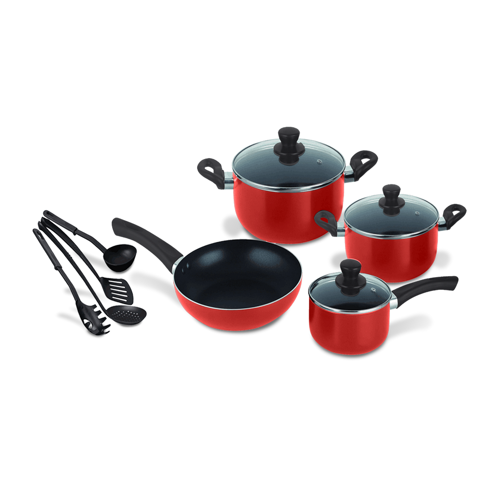 Decakila- pots and pans set 11pcs saucepan , casserole, pan, nylon spatula, with lid , aluminum cookware with a 2.1mm thickness and non-stick coatings