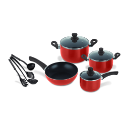 Decakila- pots and pans set 11pcs saucepan , casserole, pan, nylon spatula, with lid , aluminum cookware with a 2.1mm thickness and non-stick coatings