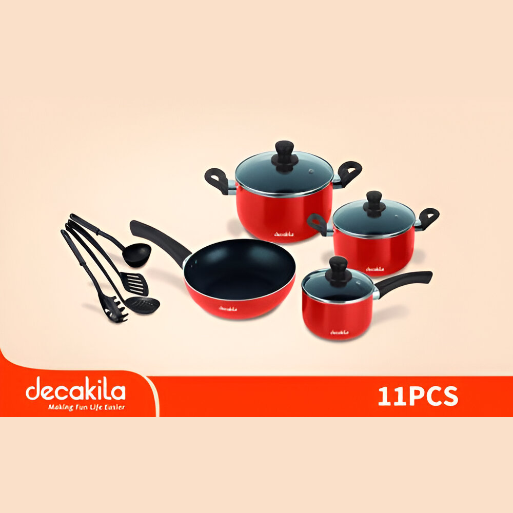 Decakila- pots and pans set 11pcs saucepan , casserole, pan, nylon spatula, with lid , aluminum cookware with a 2.1mm thickness and non-stick coatings