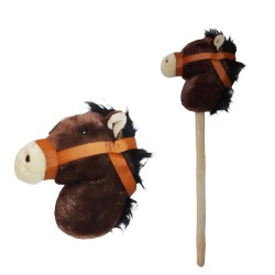 Goffa - Plush Horse Head Stick - Dark Brown - Imaginative Play with Sound