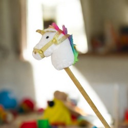 Goffa - Plush Unicorn Head Stick - White - Imaginative Play with Sound