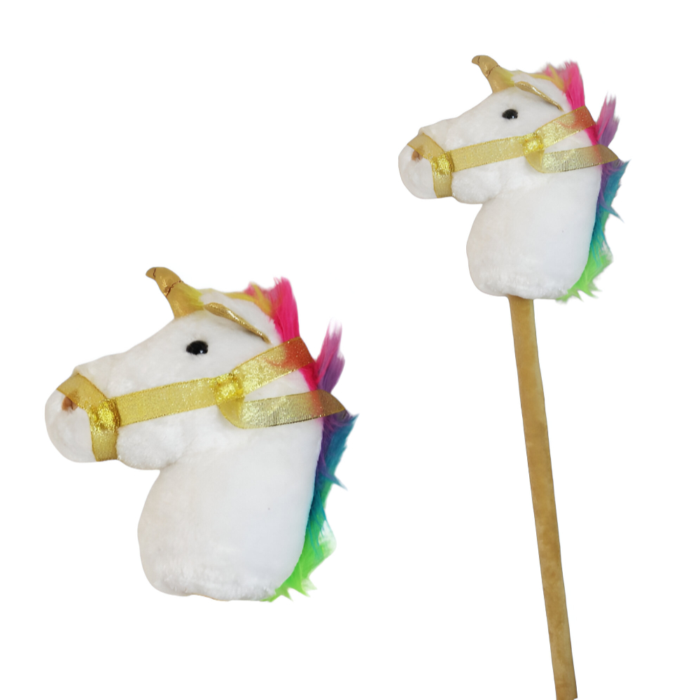 Goffa - Plush Unicorn Head Stick - White - Imaginative Play with Sound