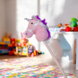 Goffa - Plush Unicorn Head Stick - Purple - Imaginative Play with Sound