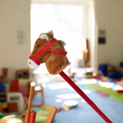 Goffa - Plush Horse Head Stick - Light Brown - Imaginative Play with Sound