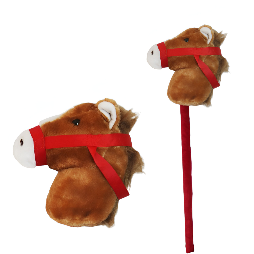 Goffa - Plush Horse Head Stick - Light Brown - Imaginative Play with Sound