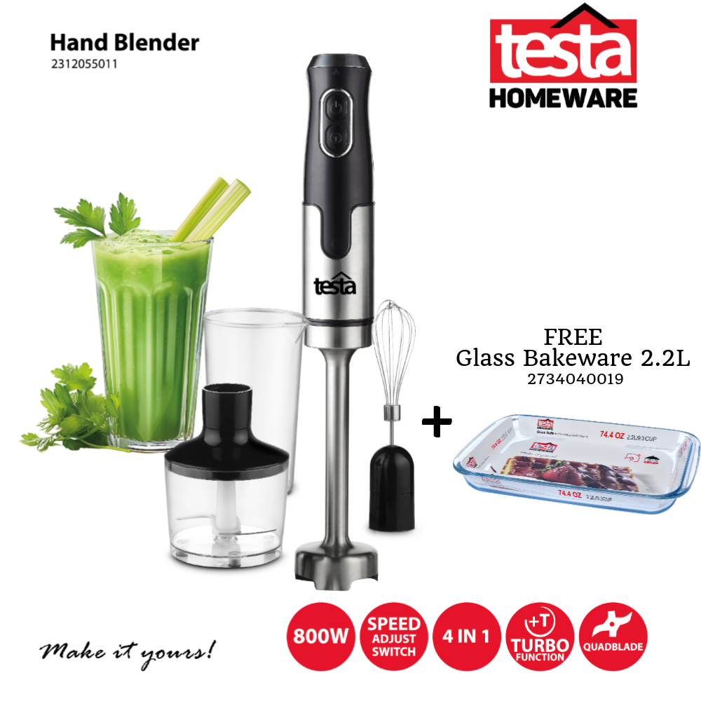 Testa Homeware -  4 in 1 Testa Hand Blender + Glass Bakeware 2.2L Rectangle for Free 