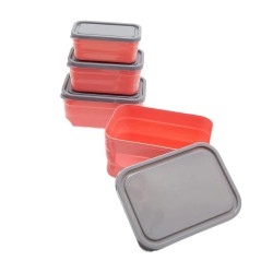 4 Pieces Set of Pink & Gray Lunch Box 