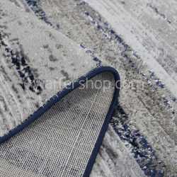 Modern Abstract Grey and Blue Striped Rug , Shades of grey with blue accents 160x230cm- Turkish Carpet