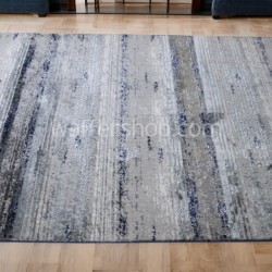 Modern Abstract Grey and Blue Striped Rug , Shades of grey with blue accents 160x230cm- Turkish Carpet