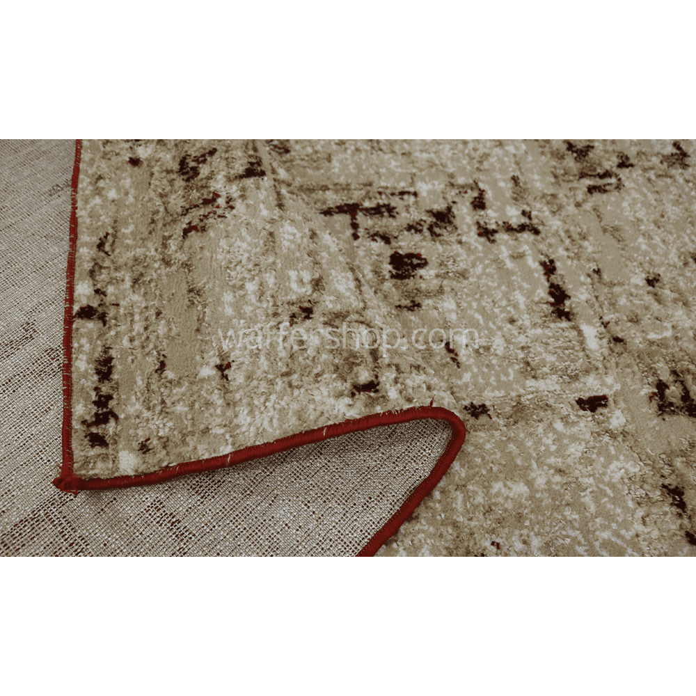 Modern Distressed Beige and Maroon Rug , Beige base with dark brown or maroon accents 160x230cm- Turkish Carpet