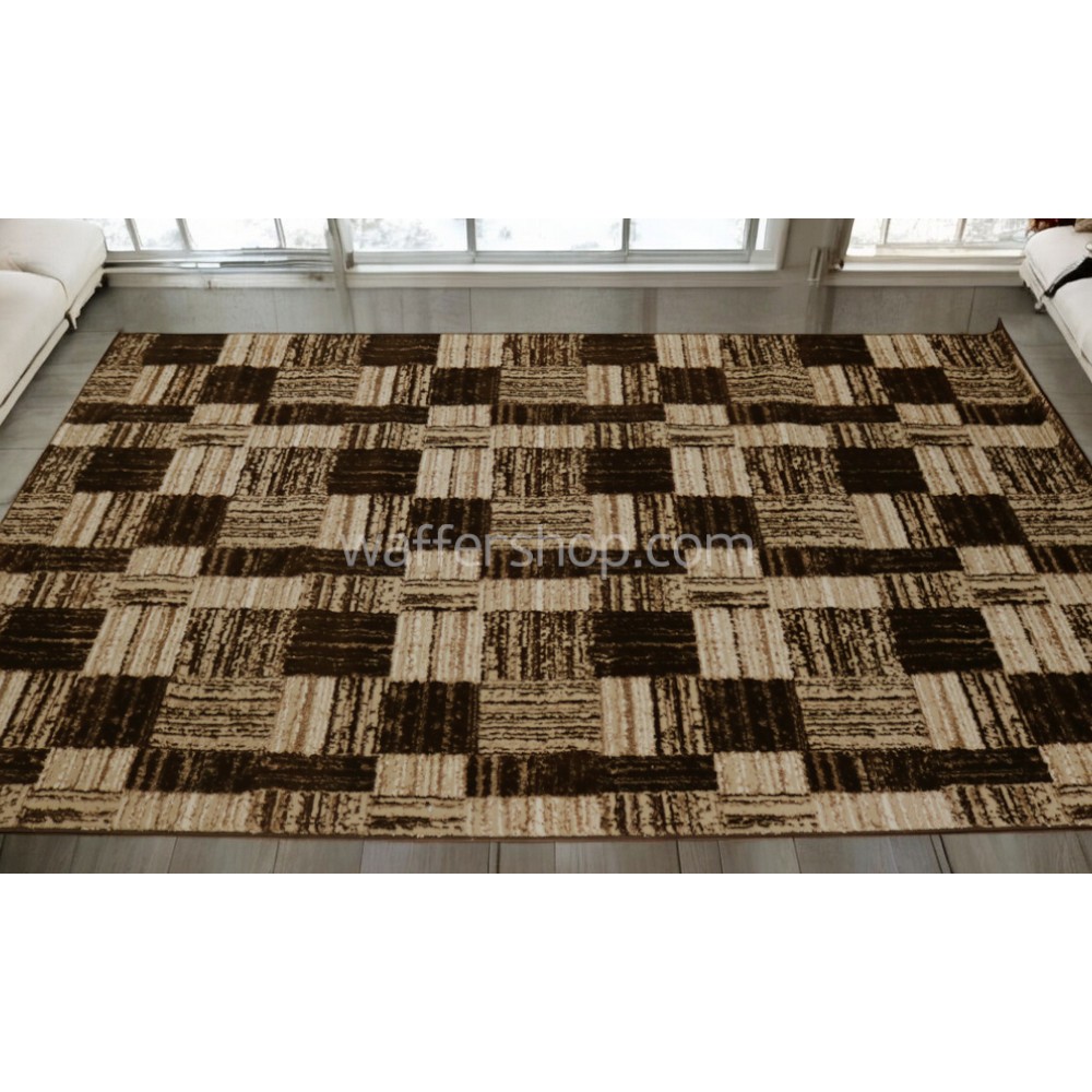 Modern Geometric Checkered Rug – Beige and Brown , Beige and dark brown 1x2m- Turkish Carpet