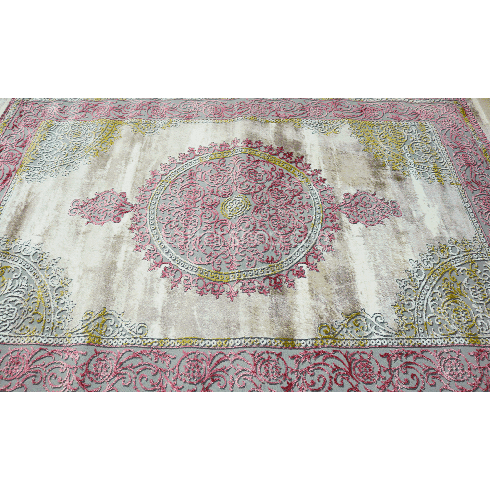 Classic Rosaline Elegance , Soft rose, silver, and ivory tones 1x2m- Turkish Carpet