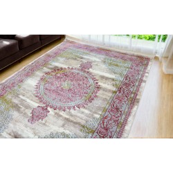 Classic Rosaline Elegance , Soft rose, silver, and ivory tones 1x2m- Turkish Carpet