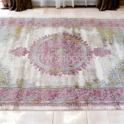 Classic Rosaline Elegance , Soft rose, silver, and ivory tones 1x2m- Turkish Carpet