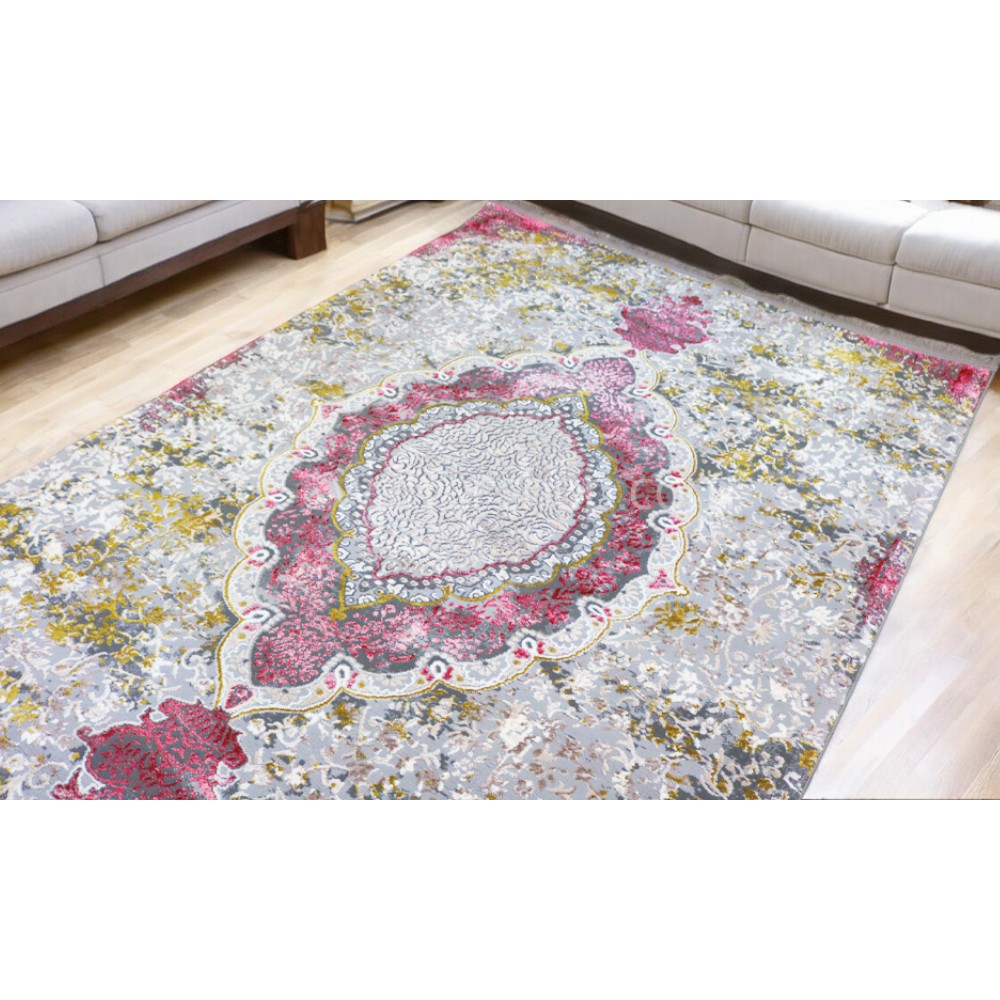 Blush Elegance Medallion Rug ,classic Soft Grey & Blush Pink. 1x2m- Turkish Carpet