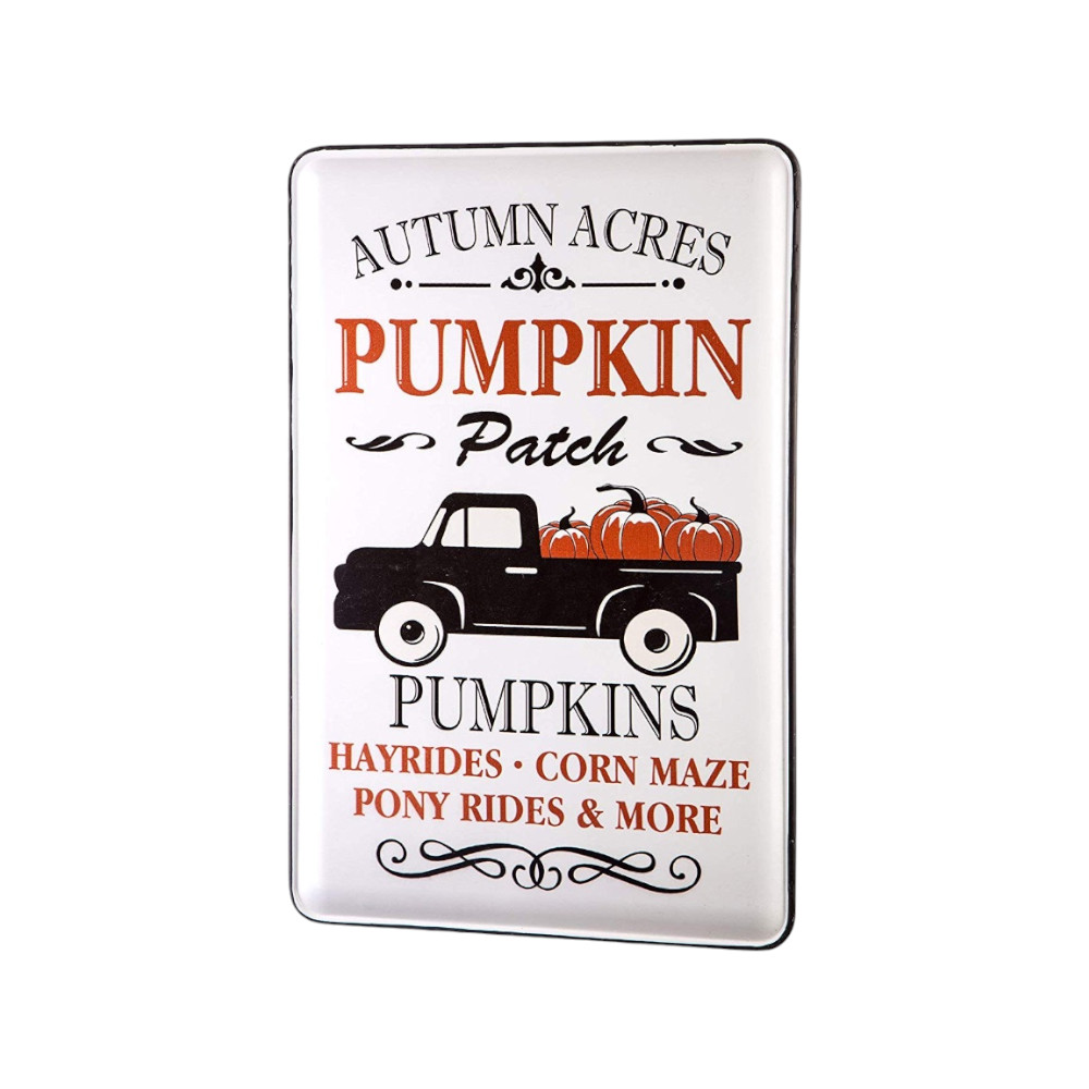  Set of 2 Harvest Tin Wall Signs featuring Autumn Acres and Pumpkin Patch