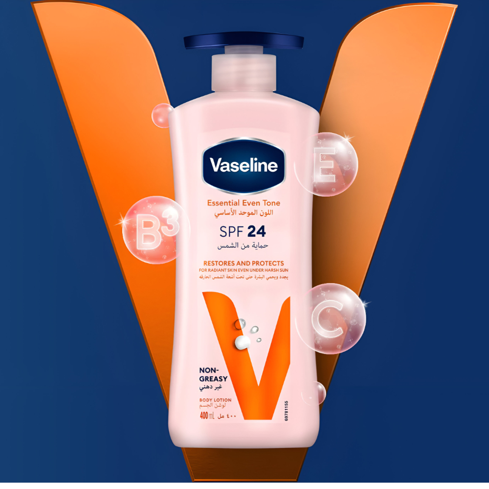 vaseline essential even tone spf24-Body Moisturiser with sun Protection 400ml