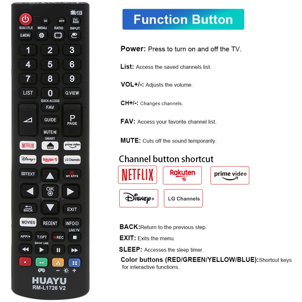 Huayu Compatible Remote Control for LG TV  RM-L1726 V2