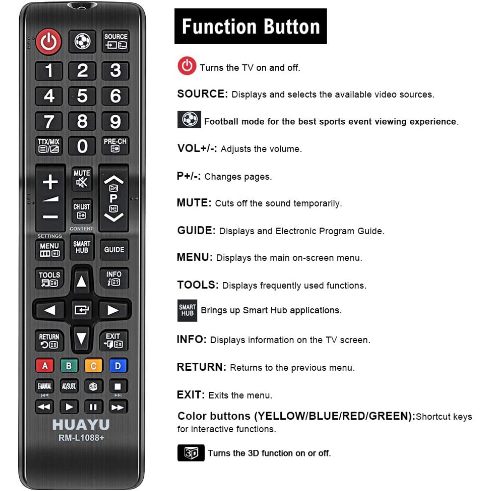 Huayu Replica Remote Control For Samsung LED TV RM-L1088+