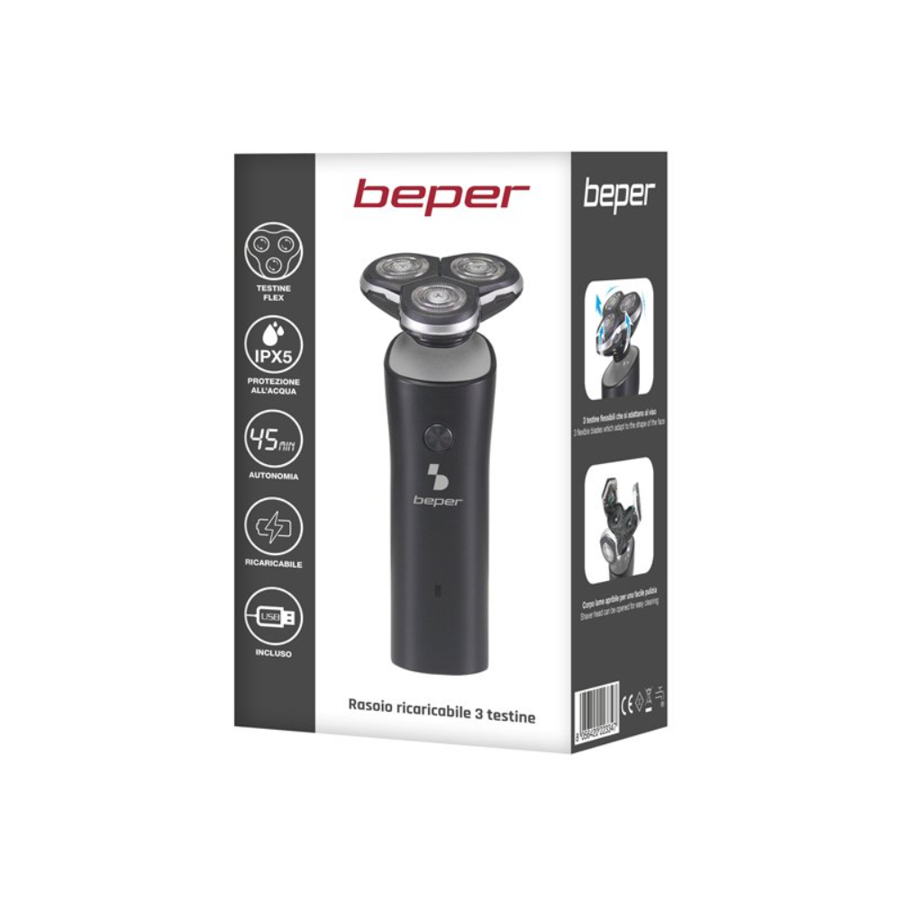 Beper Rechargeable Men Shaver - USB, P304BAR003, a modern grooming tool designed for the discerning man who values efficiency and comfort in his shaving routine.