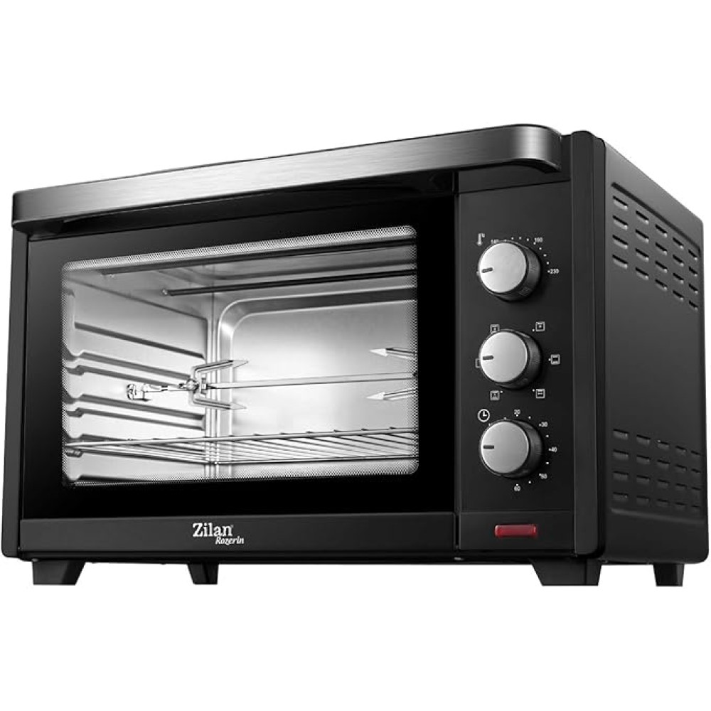 Zilan Electric Oven Rozerin 45L, Thermostat, Timer, Double Glass, Convenction, Lamp, Rottiserie, 2000W, Black, ZLN1024, a powerful and multifunctional kitchen appliance 