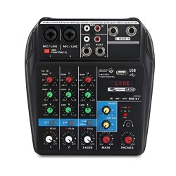 DJ Mixer 4 Channels Mixing Console Effects Processor with Sound Card