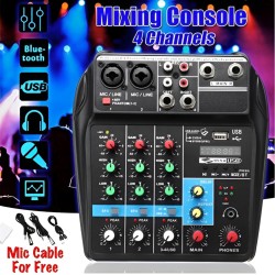 DJ Mixer 4 Channels Mixing Console Effects Processor with Sound Card