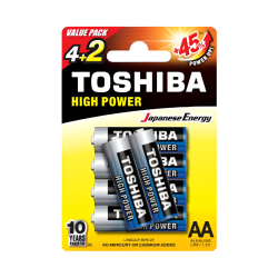 Toshiba Size AA High Power Alkaline Batteries 1.5V 4+2 Pieces LR06