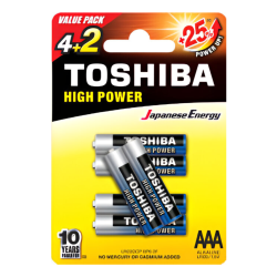 Toshiba Size AAA High Power Alkaline Batteries 1.5V 4+2 Pieces LR03