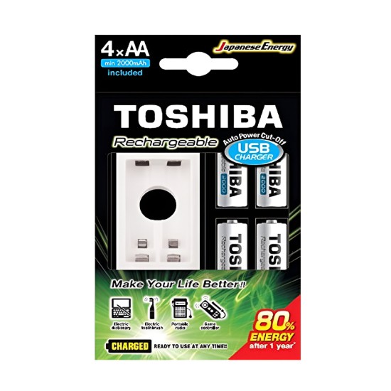 Toshiba 2000mAh Rechargeable Battery + AA 4 Pieces BP-4C