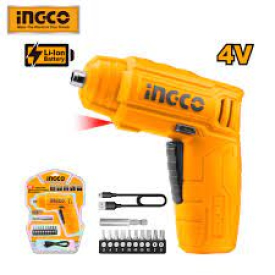 INGCO battery screwdriver 4V 11Pcs bits + Holder