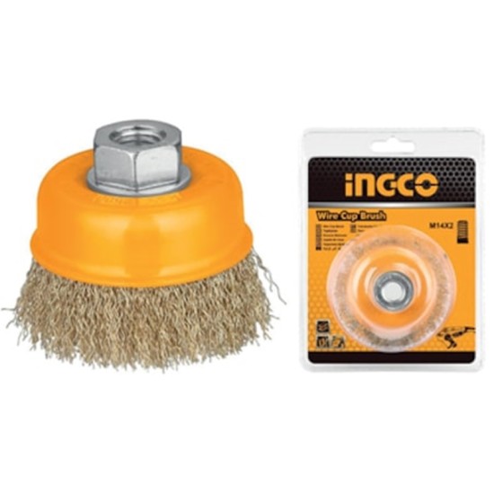 INGCO WIRE CUP BRUSH 75MM M14X2.0 BORE FOR 5" GRINDER
