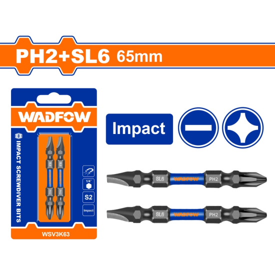 65 mm S2 socket and slotted screwdriver bit