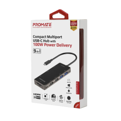 Promate Compact Multiport USB-C Hub with 100W Power Delivery