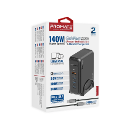 Promate 140W Super-Speed GaNFast™ Charging Station with Power Delivery 3.1 & Quick Charge 3.0
