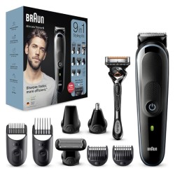 All-in-one trimmer and shaver 5 for Face, Hair, and Body, Black/Blue 9-in-1 styling kit with Gillette Fusion5 ProGlide razor, MGK5280