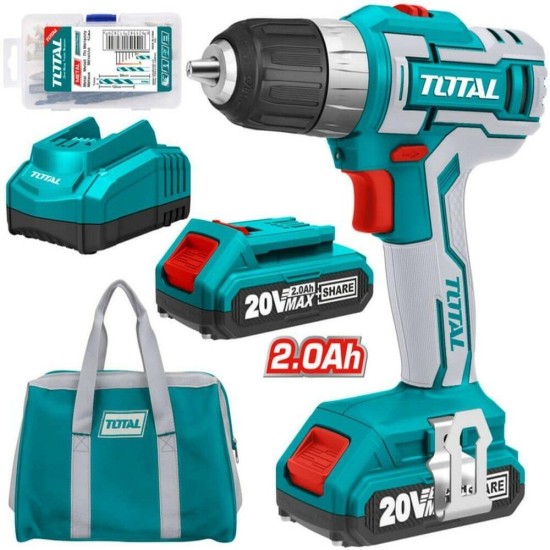 TOTAl 20V 2.0Ah Electric Drill with Two Lithium Batteries Industrial Bag (Trigger Head)
