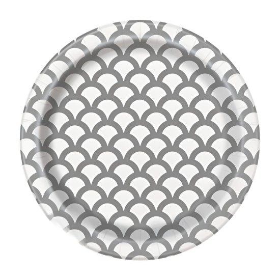 Unique - Silver Scallop Coquille Argent Paper Plates - 8ct
